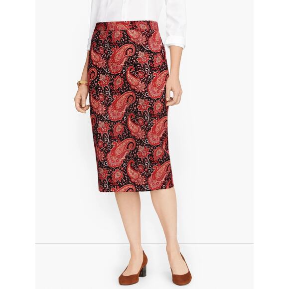 Talbots Paisley Ponte Stretch Knit Midi Pencil Straight Skirt Women's Size 10 - Picture 1 of 8